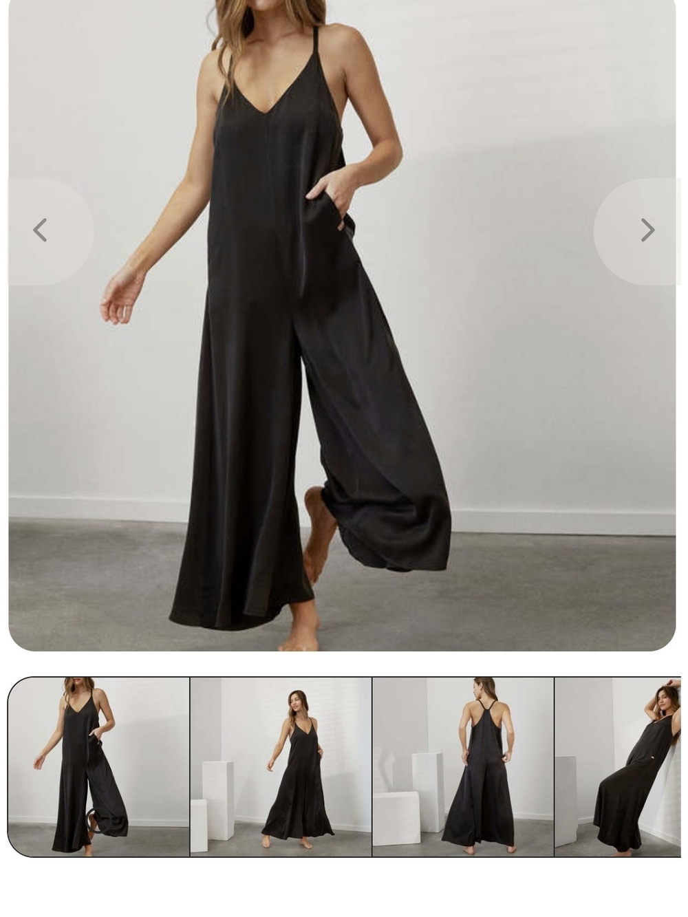 $285 Lunya Washable Silk Double V Jumpsuit Size M New Black with 2 side pockets